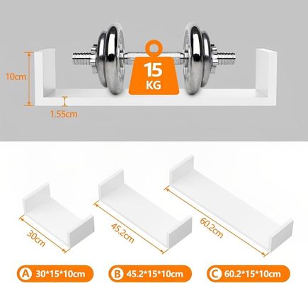 NO 부풀이 가능한 U 모양의 떠있는 목재 벽 셰프 3 50cm 35Cm 25Cm 부엌