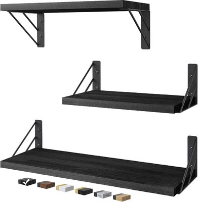 3개의 현대적 조절 가능한 검은 벽에 장착된 목재로 된 부동 선반