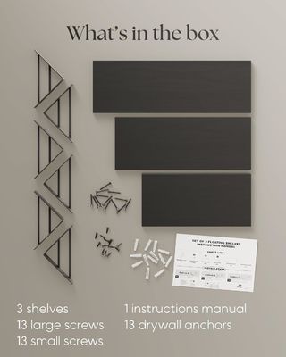 3개의 현대적 조절 가능한 검은 벽에 장착된 목재로 된 부동 선반