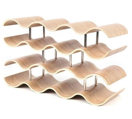 4 층 맞춤형 단단한 목재 선반 목재 물결 와인 병 저장 용의 설치