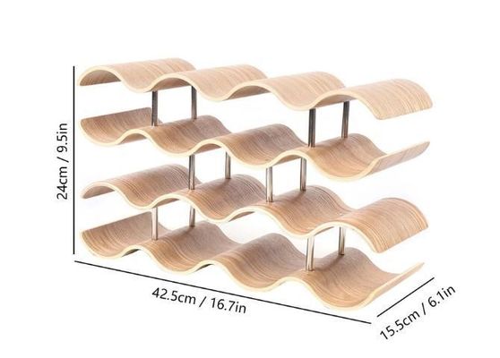 4 층 맞춤형 단단한 목재 선반 목재 물결 와인 병 저장 용의 설치