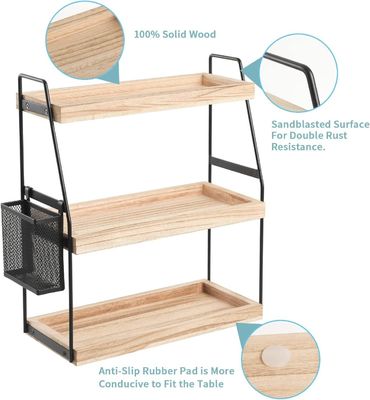 화장품 보관용 비영리 조직기 3층 서있는 카운터 셸프와 바구니 나무 트레이
