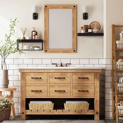 용기 목조 욕실 선반 위 화장실 벽에 장착 된 떠있는 선반 농장 선반 화장실 종이 보관