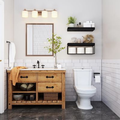 용기 목조 욕실 선반 위 화장실 벽에 장착 된 떠있는 선반 농장 선반 화장실 종이 보관