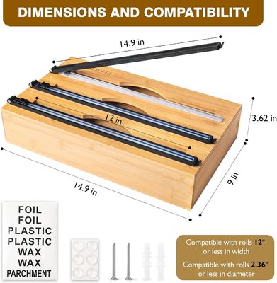 슬라이드 커터 주방 드로거 조직기 Bambu 3 in 1 포일 및 플라스틱 클링 랩 디스펜서