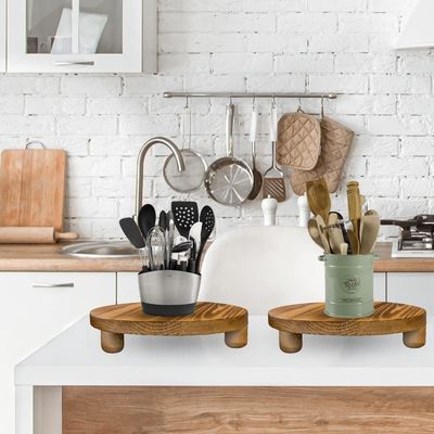 일반 목재 상자 2 팩 목재 라이저 플랜트 발판 디스플레이 랙 둥근 냄비 꽃 기판 레트로 플랜트