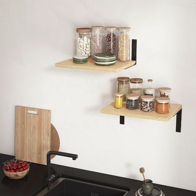 스타일리시한 거실의 현대적인 벽 디스플레이를 위한 목재 부동 선반