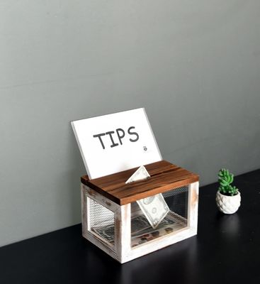 와이어 그리드 디자인 아크릴 패널 소나무 나무 투표 표 기부 수집 상자 식탁용품