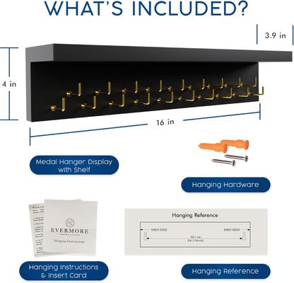 목재 트로피 디스플레이 가전 메달 목걸이와 갈고리있는 트로피 선반