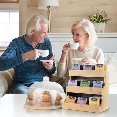 다른 선물 수작업 3층 Bambu Tea Bag Storage Holder 소나무 나무 색상 180 개의 가방을 보유하고 있습니다.