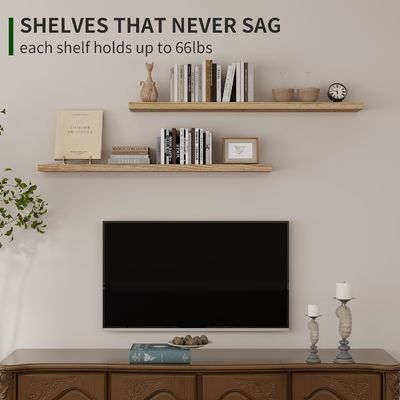 48 인치 벽 선반 욕실 디스플레이에 벽 저장을위한 2 잔디 나무 선반의 세트