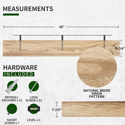 48 인치 벽 선반 욕실 디스플레이에 벽 저장을위한 2 잔디 나무 선반의 세트