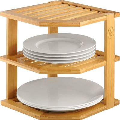 캐비닛 공간을 절약하는 목재 부엌 접시 선반 조직기 목재 코너 조직기