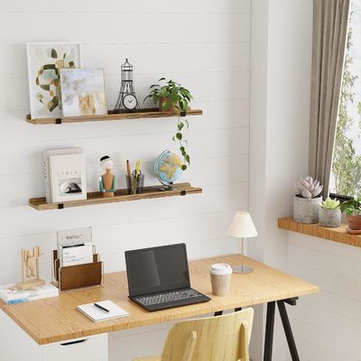 벽에 장착 된 다기능 목재 선반 금속 브래킷 2 장의 그림 리지 세트