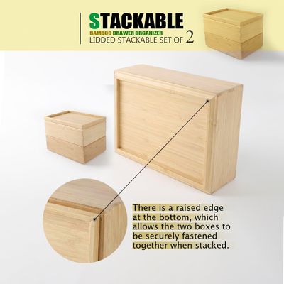 선물 패키지 세트 2 10.2X7.3인치 겹쳐질 수 있는 대나무 드라워 조직장 laminated 저장 상자 트레이