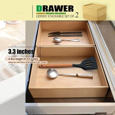 선물 패키지 세트 2 10.2X7.3인치 겹쳐질 수 있는 대나무 드라워 조직장 laminated 저장 상자 트레이