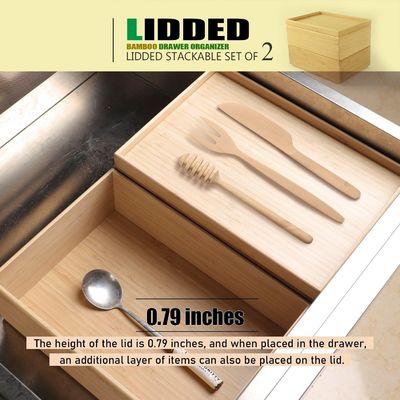 선물 패키지 세트 2 10.2X7.3인치 겹쳐질 수 있는 대나무 드라워 조직장 laminated 저장 상자 트레이