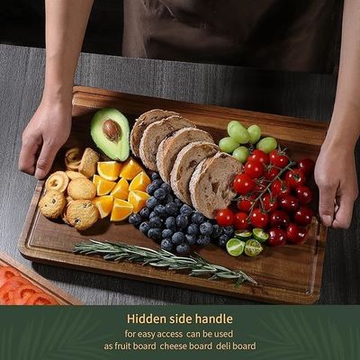 17x12 12x10 12x7 인치 두꺼운 목재 컷보드 손잡이와 주스 굴레가 있는 3개 세트