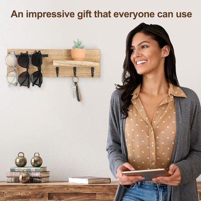 다기능 의 목재 열쇠걸이, 선반 과 갈고리