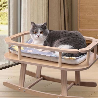 목재 고양이 및 작은 개 침대 휴식을위한 휴대용 고층 애완 동물 침대 스윙 체이어