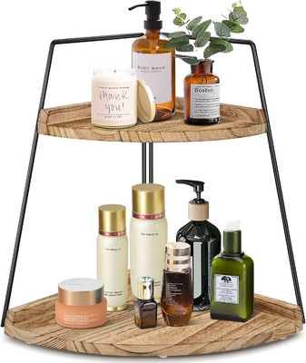 목조 욕실 카운터 조직기 2 층 저장 및 조직을위한 코너 선반