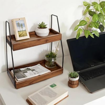 접힌 예 아카시아 2 층 욕실 조직기 욕실 부엌을 위한 목재 보관 선반