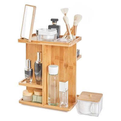 조각 된 대나무 화장 조직기 와 피부 관리 저장소