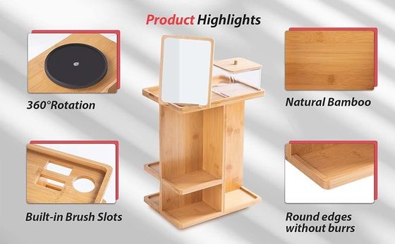 조각 된 대나무 화장 조직기 와 피부 관리 저장소