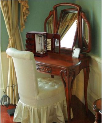 소나무 나무 색상 4 드라워 링 저장 및 메이크업 조직을위한 목재 보석 상자