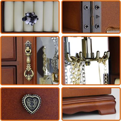 소나무 나무 색상 4 드라워 링 저장 및 메이크업 조직을위한 목재 보석 상자