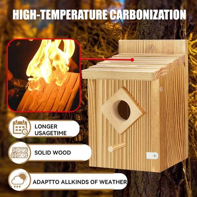 목재 구조와 방수 스프레이 페인트 처리를 가진 블루버드 둥지 상자