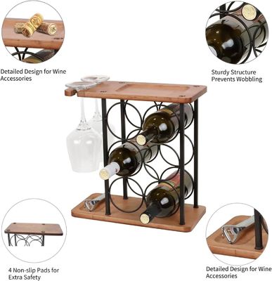 트레이와 함께 웅장한 목재 책상 와인 래크 수작업 6 병과 2 잔