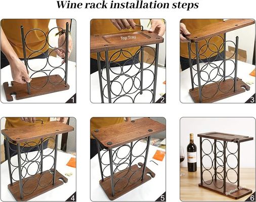 트레이와 함께 웅장한 목재 책상 와인 래크 수작업 6 병과 2 잔