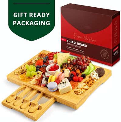 선택 주문 4 스테인레스 스틸 칼 두꺼운 목재 서버 나무 Bambu Charcuterie 보드