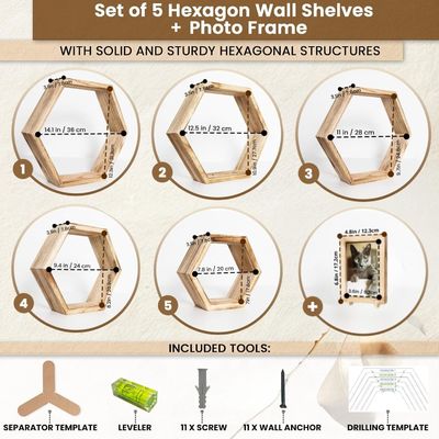 5개의 헥사곤 플로팅 셰프 세트, 맞춤형 화상 디자인과 사진 프레임