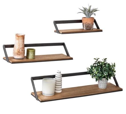 맞춤형 로고 가정 장식 세트 3 검은색/자연 목재 벽 셸프 매달린 디스플레이 셸프