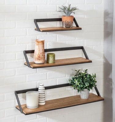 맞춤형 로고 가정 장식 세트 3 검은색/자연 목재 벽 셸프 매달린 디스플레이 셸프