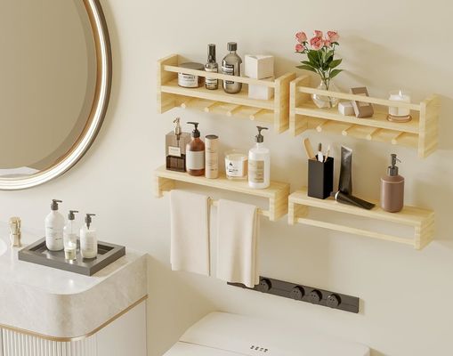 나무 갈고리 책상 자연 나무 벽에 장착 된 유치실 장식 보관용 선반