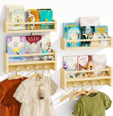 나무 갈고리 책상 자연 나무 벽에 장착 된 유치실 장식 보관용 선반