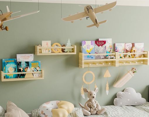 나무 갈고리 책상 자연 나무 벽에 장착 된 유치실 장식 보관용 선반