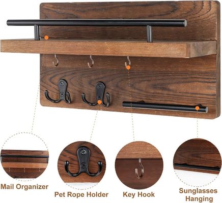 벽 4 개의 이중 갈고리 목재 키 체인 저장 선반 농장 집 입구 장식