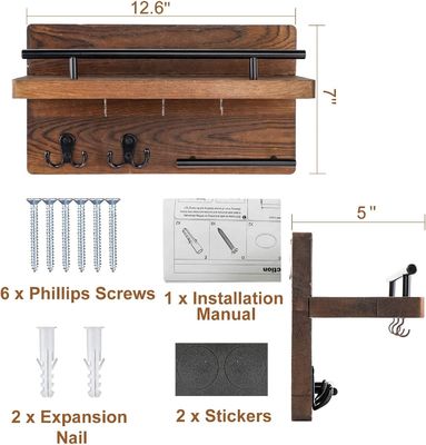 벽 4 개의 이중 갈고리 목재 키 체인 저장 선반 농장 집 입구 장식