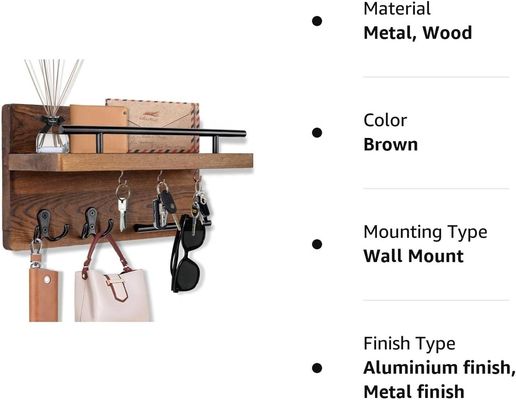 벽 4 개의 이중 갈고리 목재 키 체인 저장 선반 농장 집 입구 장식