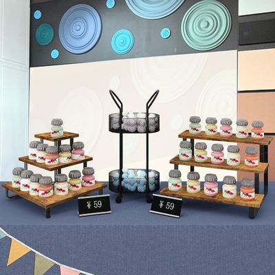 모든 계절 목재 3 단계 디스플레이 라이저 스탠드 대나무 직선 디스플레이 랙 소매