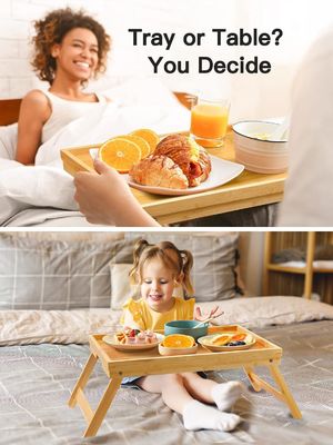 아침식사 서비스 대나무 침대 트레이 테이블 현대 디자인 16.92 x 12.6 인치 접이식 다리