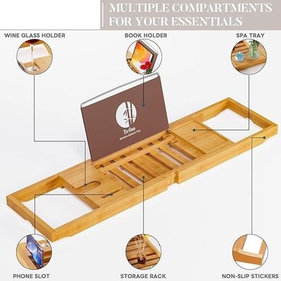 책과 전화 홀더 사용자 지정 로고와 함께 확장 가능한 나무 욕조 트레이 캐디 허용