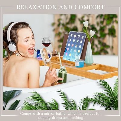 책과 전화 홀더 사용자 지정 로고와 함께 확장 가능한 나무 욕조 트레이 캐디 허용