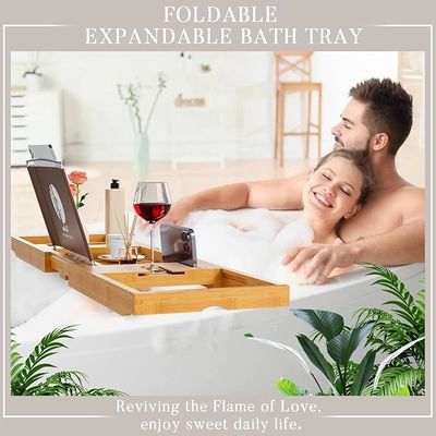 책과 전화 홀더 사용자 지정 로고와 함께 확장 가능한 나무 욕조 트레이 캐디 허용