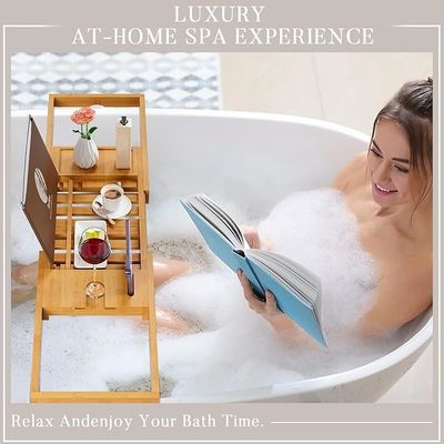 책과 전화 홀더 사용자 지정 로고와 함께 확장 가능한 나무 욕조 트레이 캐디 허용