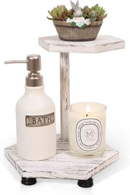 2층의 목재 헥사고널 디스플레이 라이저 백색 농장 트레이